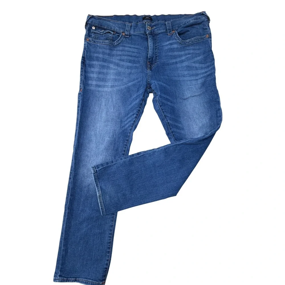 True Religion‎ Ricky Relaxed Straight Jeans Mens 42 Medium Wash Blue Flap Pocket